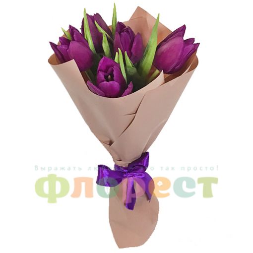 Букет  5 фіолетових тюльпанов