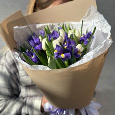 A basket of tulips and irises