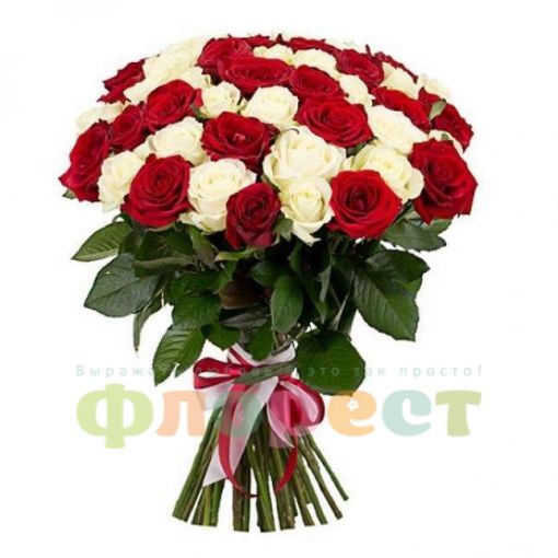 Букет 35 червоно-білих троянд